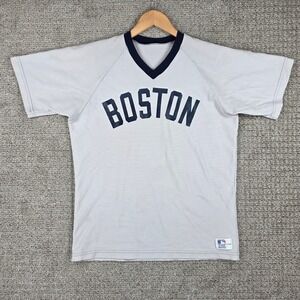 Vintage 80s Sand-Knit MLB Boston Red Sox Baseball Jersey T-Shirt‎ Mens XL V-Neck